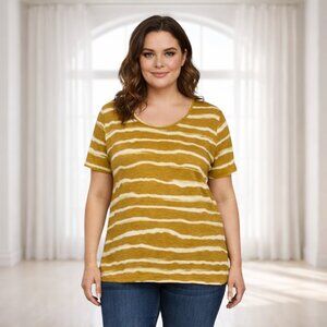 2/$15 Simply Vera Vera Wang Mustard Yellow Striped Tee XXL Soft Rayon Casual Top